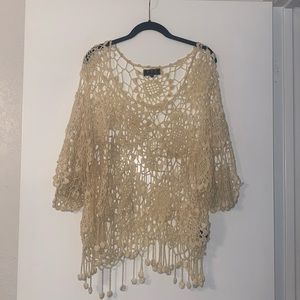 POL Crochet Flower Cream Top. Size M